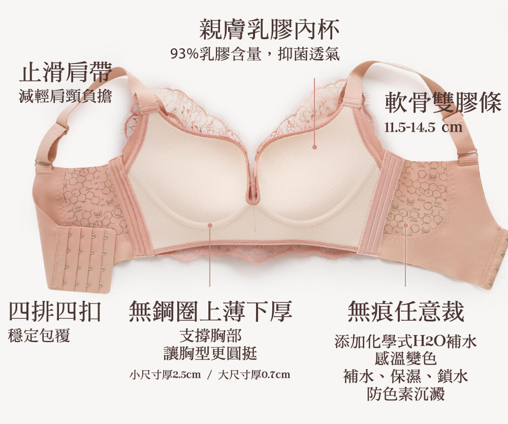 BRA317 無鋼圈【舒潤V】天然乳膠調整型內衣單件 5色
