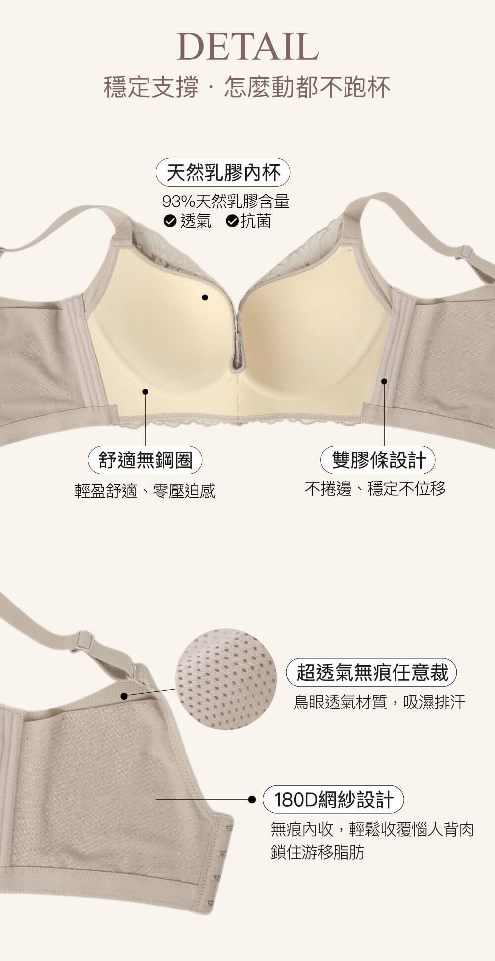 BRA353 無鋼圈【舒波ONE】天然乳膠調整型內衣單件 3色