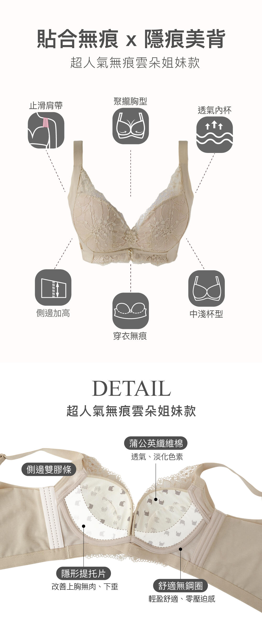 BRA378 無鋼圈【隱爆V】包覆調整型內衣單件 3色